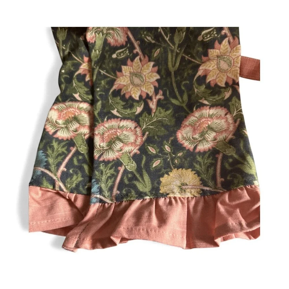 William Morris Kitchen Apron Pink and Rose Cotton Ruffle Bottom French Country